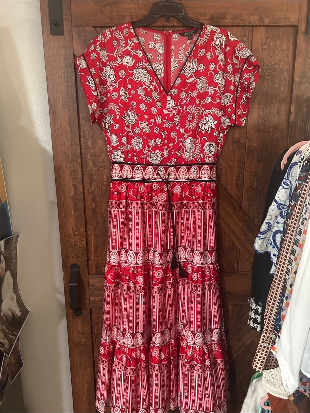 Ralph Lauren Red Floral Tiered Maxi Dress